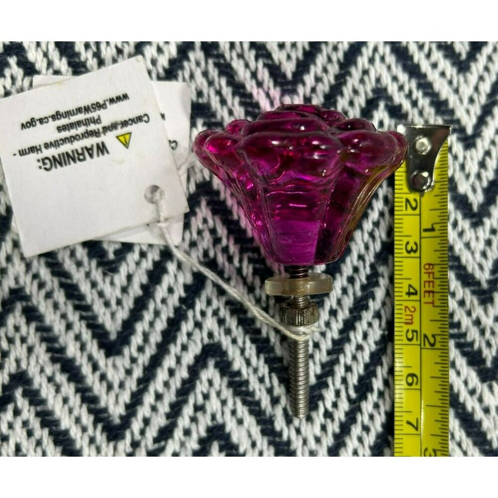 Glass Rose Shaped Cabinet Knob/Dresser Drawer Pull - 1.5 Inch Diameter - Fuchsia - Picture 3 of 3